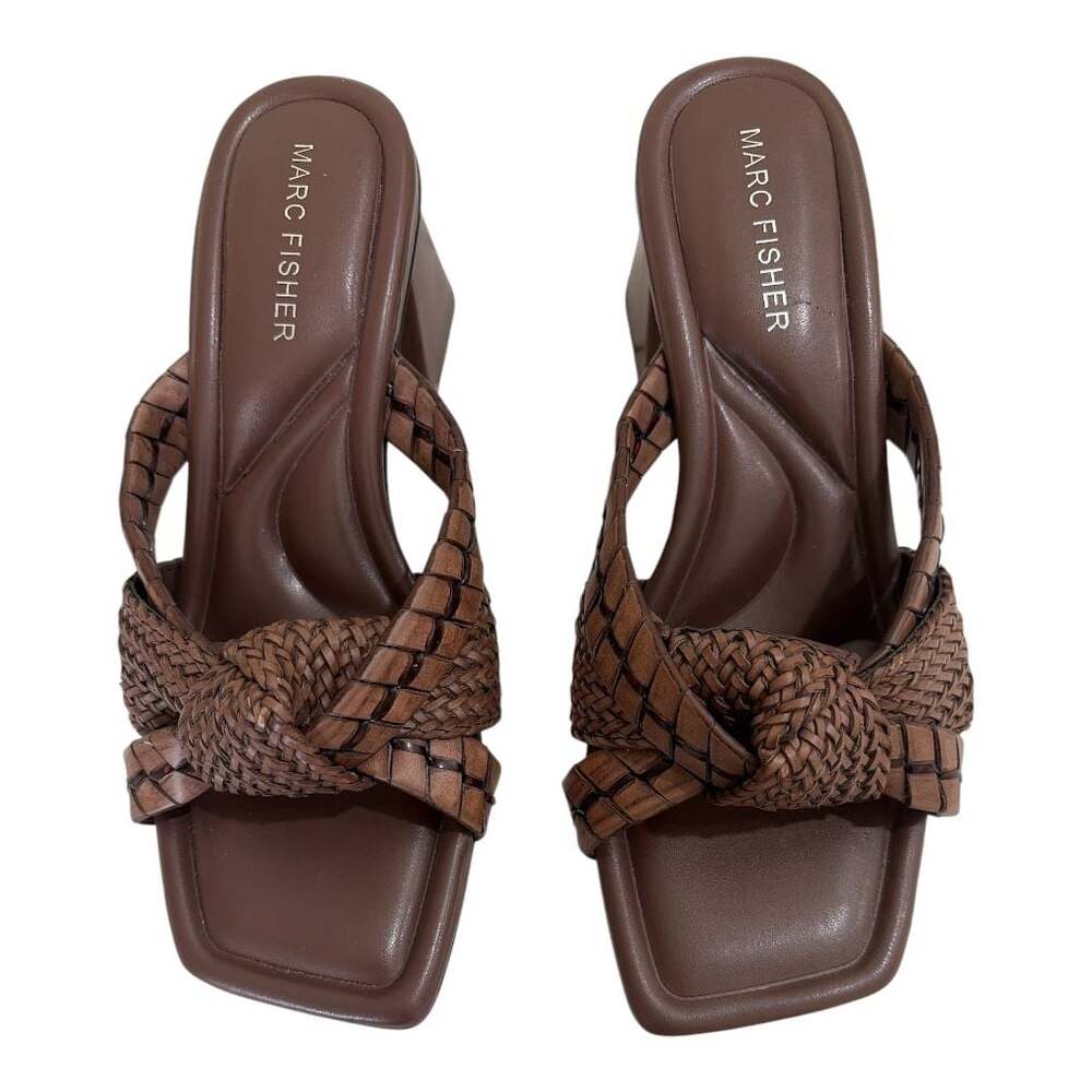 Marc Fisher Women's Square Toe Woven Block Heel Mules in Dark Brown - Picture 5 of 6